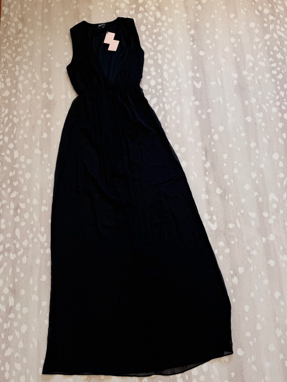 NWT Nasty Gal SHEER Black Chiffon Deep V-Neck Maxi Dress XXS